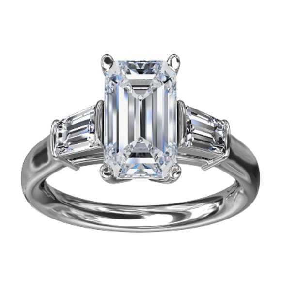 🆕️ Quality Silver Emerald & Baguette cut Simulated Diamonds CZ Ring - Picture 1 of 5